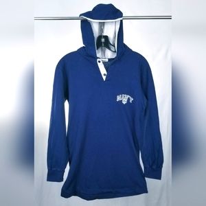 Vintage 90s USNA U.S. Navy Long Sleeve Hoodie Tee Shirt Navy Blue & White Size S